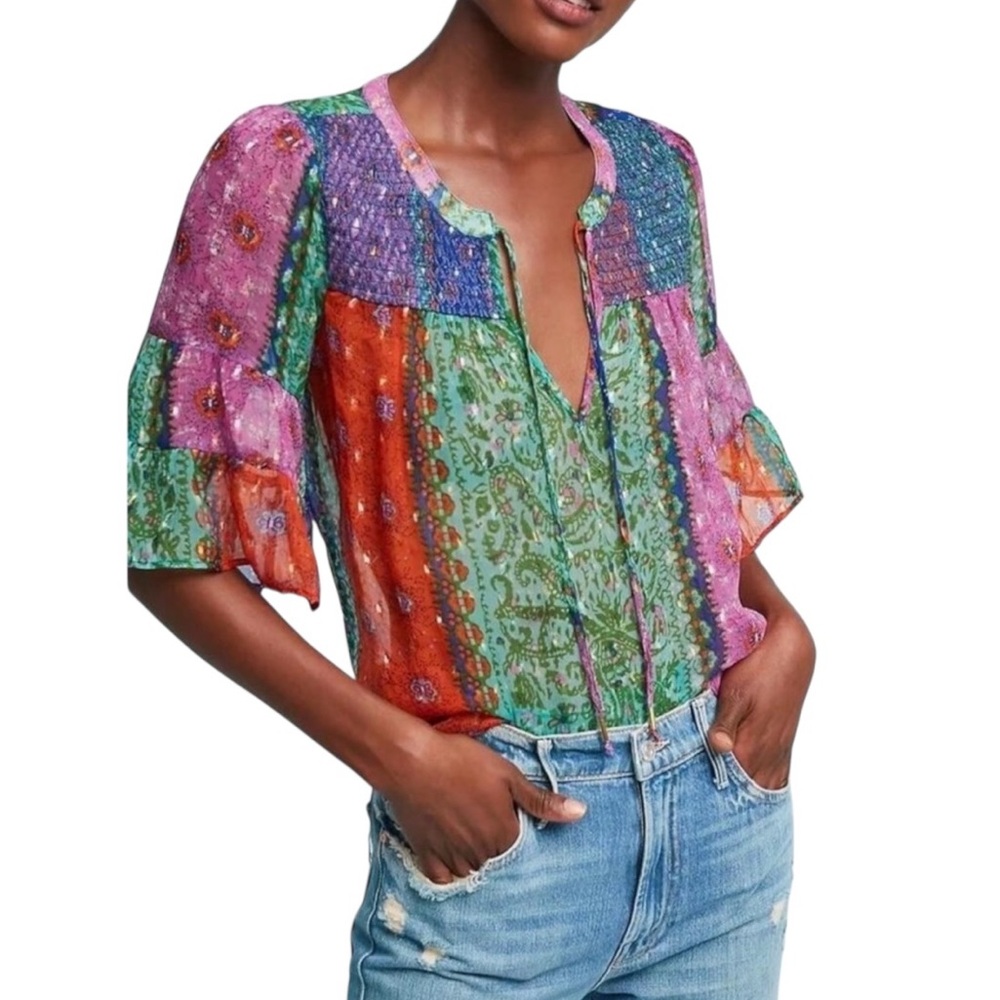 Anthropologie Multicolor Patchwork Blouse